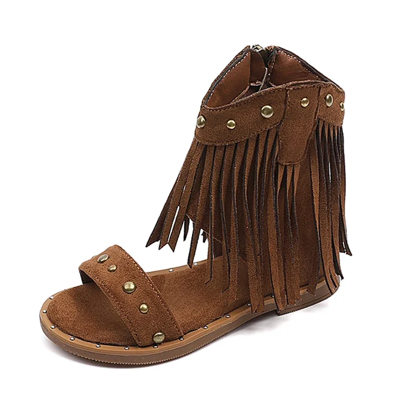 

Children's Sandals 2025 Summer New Girls' Roman Sandals Fashion Bohemian Tassel Baby Kid's Casual Beach Shoes
