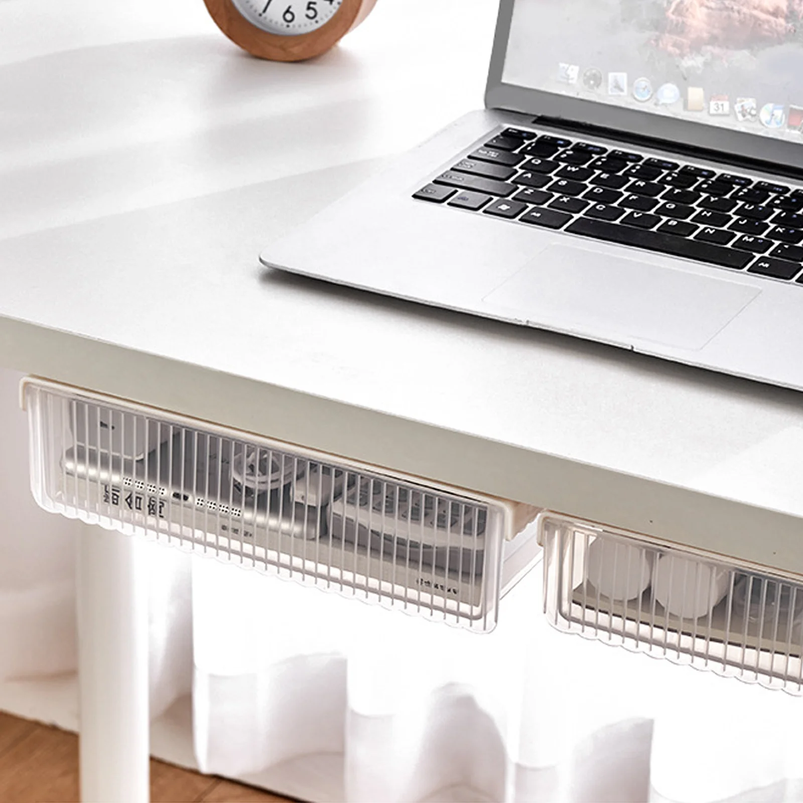 

Drawer Type Box Adhesive Under Desk Organizer Sturdy Wear-Resistant Storage Container for Office Stationery Hidden Drawer