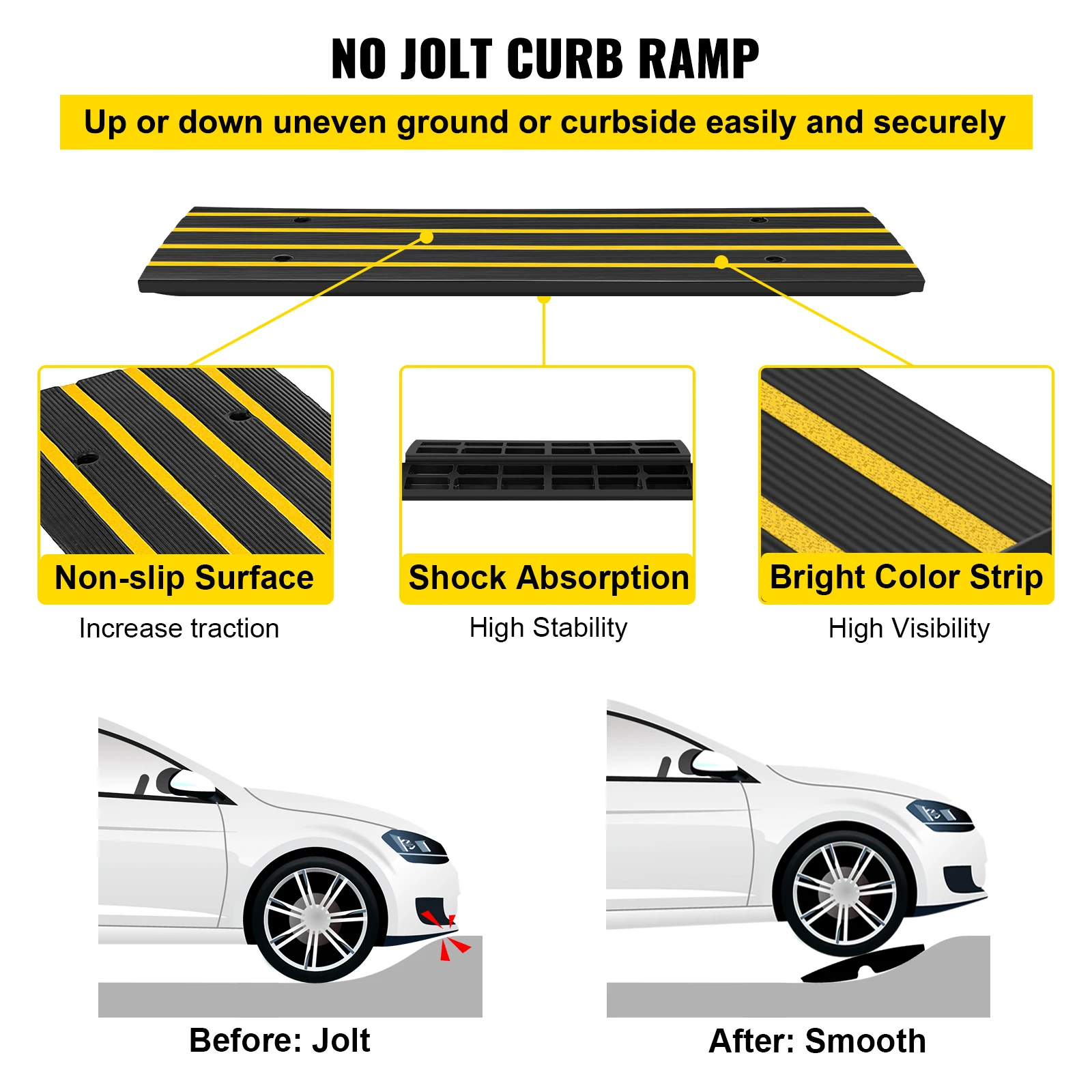Vevor Auto Oprit Rubber Curb Ramps Zware Drempel Ramp 2.5 Inch Hoge Kabel Cover Curbside Brug Ramp Voor Speeltuin