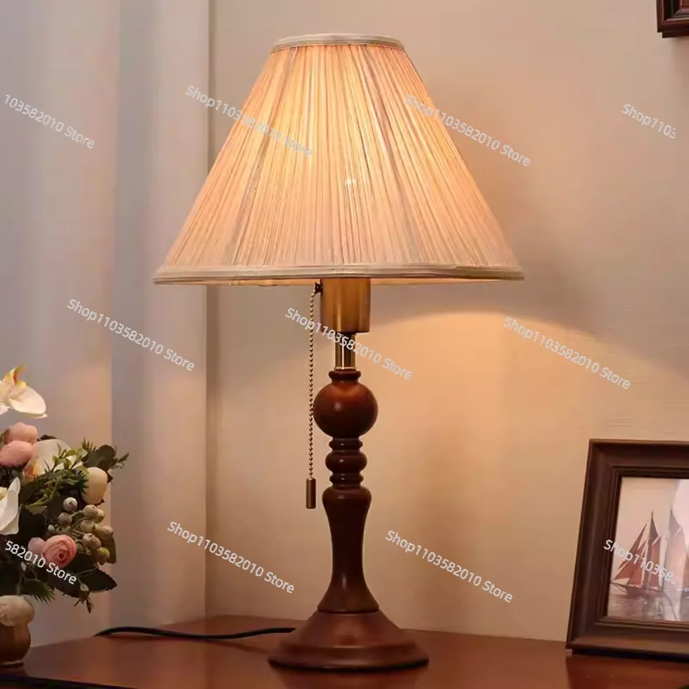 Wabi Sandy Wind Medieval Solid Wood Desk Lamp New Chinese Zen Ambient Light Retro Bedroom Eye Protection Bedside Lamp