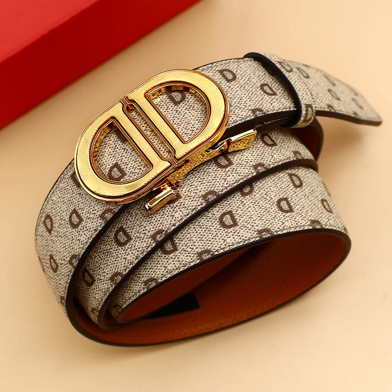 

Мужской модный кожаный ремень для работы и бизнеса с автоматической пряжкой, прочный, для повседневного использования, идеальный выбор для подарка