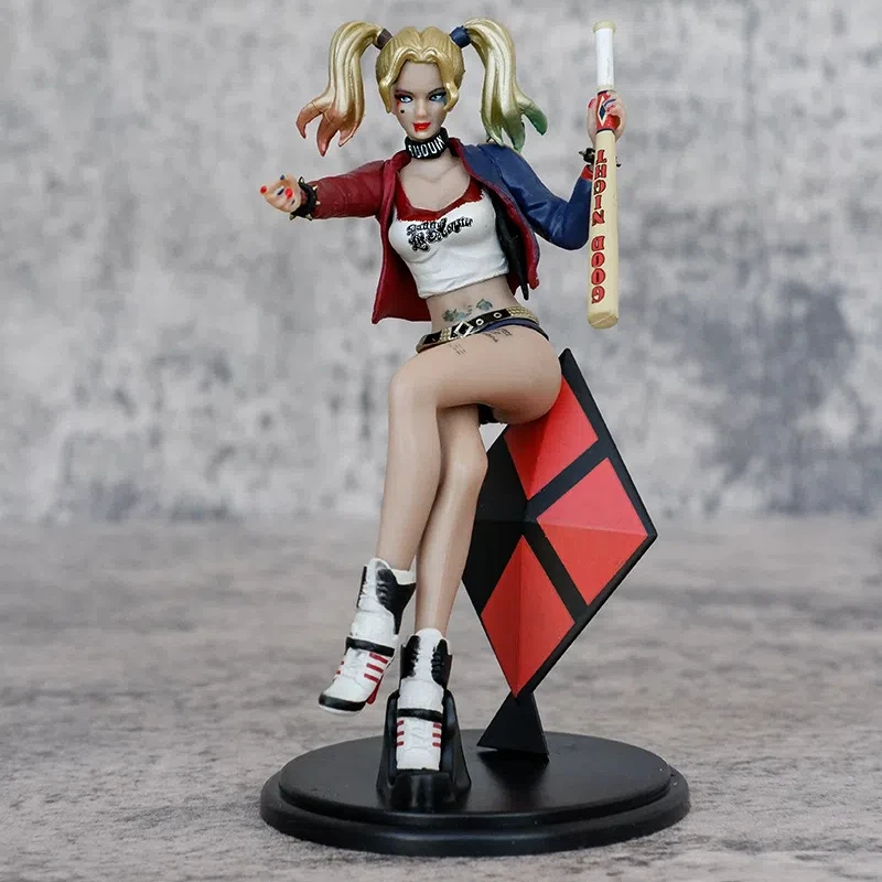 The Clown Princess of Crime Anime Figures Sitting Posture Harley Quinn Joker Model Car Decoration Doll Figurines Kids Toys Gifts