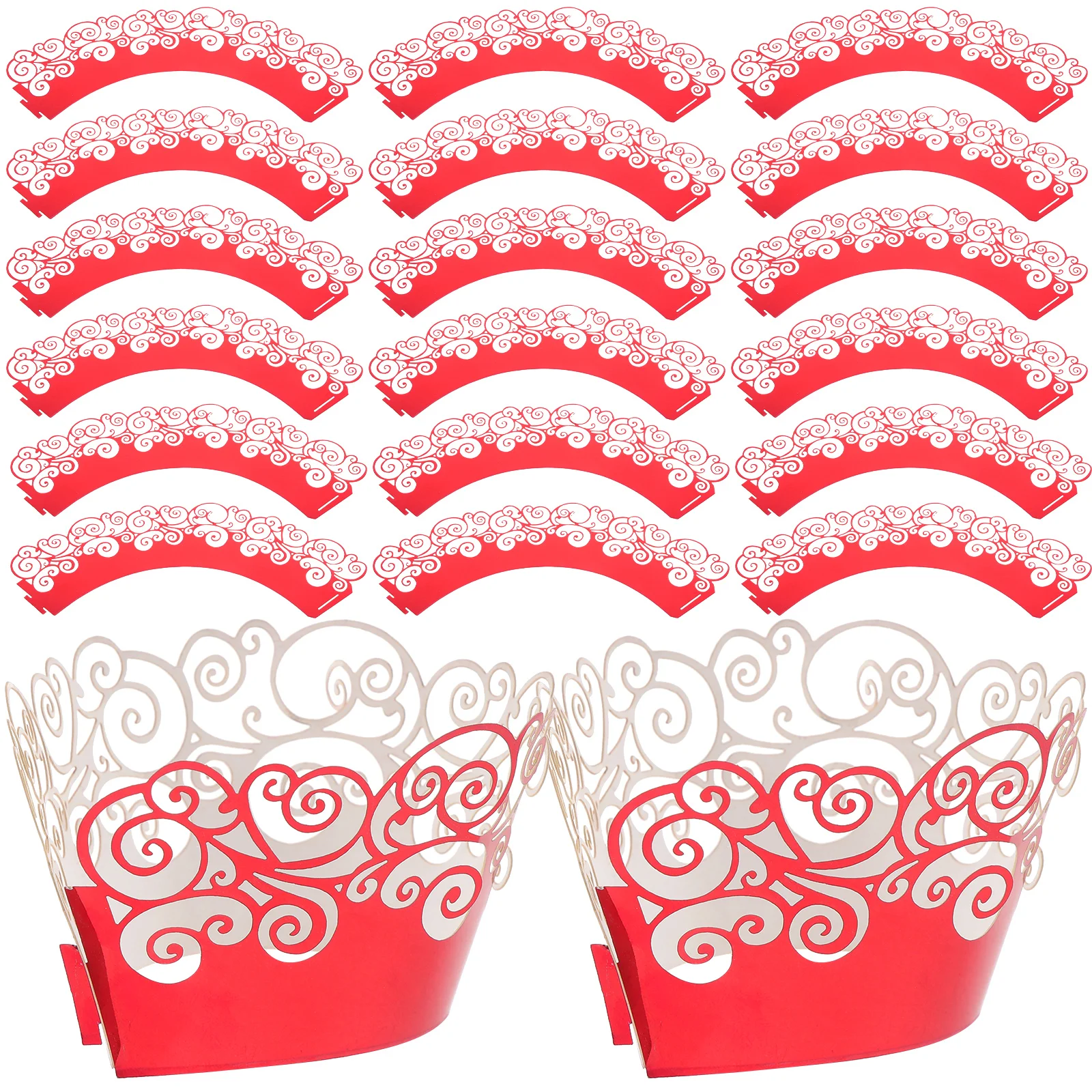 

50pcs Aluminum Foil Paper Cups Red Mirror Hollow Cupcake Wrappers Baking Supplies Muffin Liners Cake Foil Edging