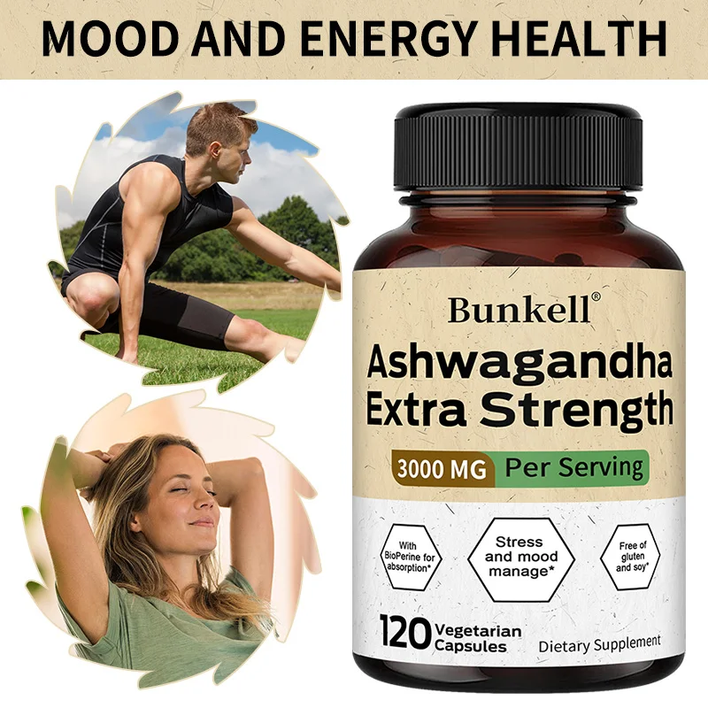 

Ashwagandha 3000 Mg, Black Pepper Extract, Helps Balance Stress and Manage Mood, Improves Sleep Quality