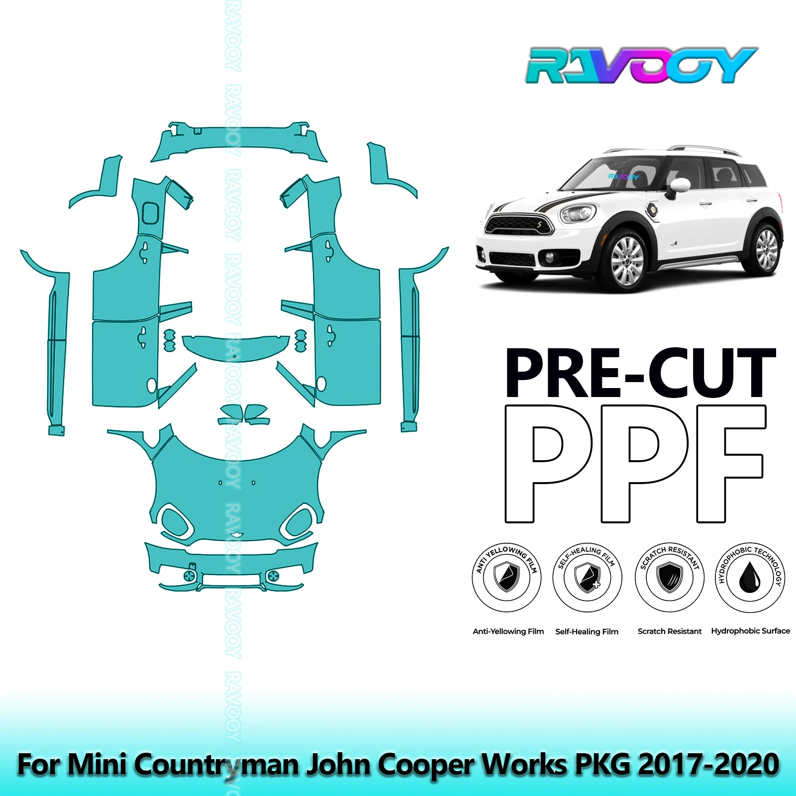 

For Mini Countryman John Cooper Works PKG 2017-2020 Full Vehicle Clear Bra 8.5Mil Precut PPF Paint Protection Film