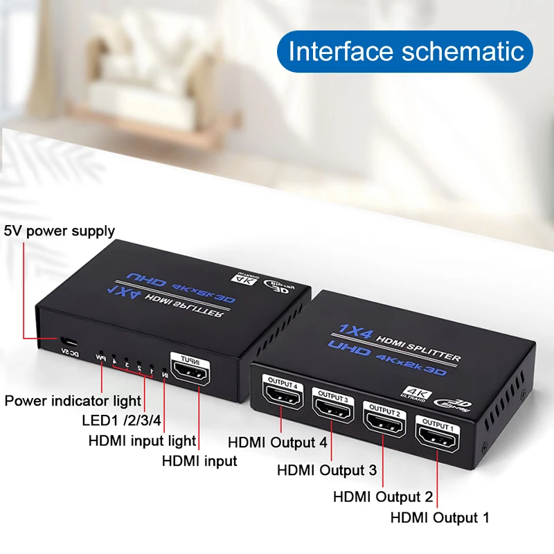 4พอร์ต HDMI Splitter 1 in 4 OUT HDMI Splitter 1x4พร้อมอะแดปเตอร์ไฟฟ้า4K x 2K @ 30Hz 3D Full HD Full HD สำหรับ PS4 Fire Stick HDTV