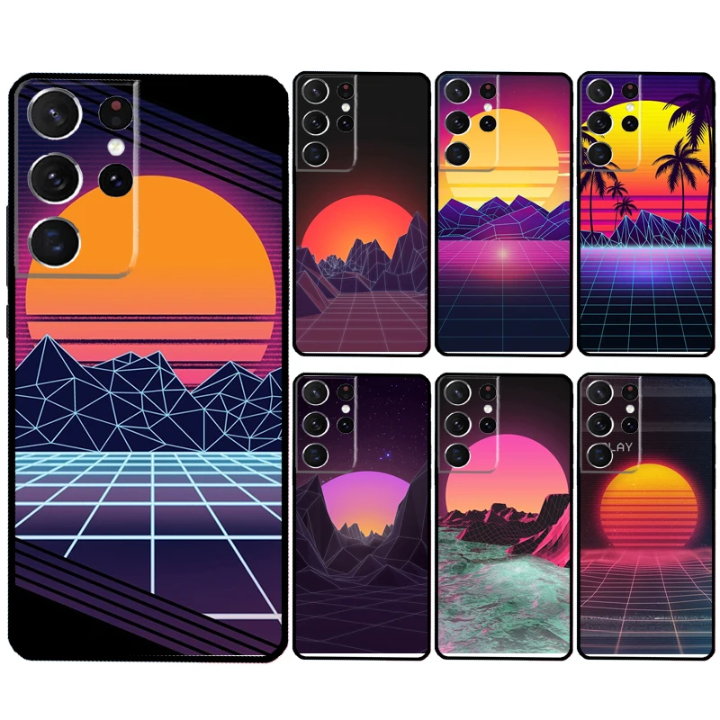 80S Vaporwave Synthwave Sunset Cover For Samsung Galaxy S24 Ultra S21 S22 S23 Plus S20 FE S8 S9 S10 Note 10 20 Ultra Case