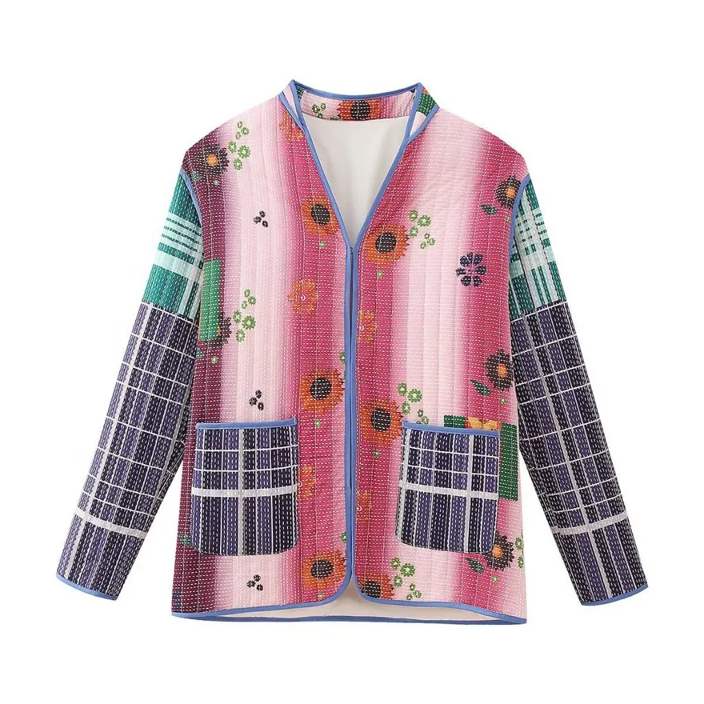 

Women's Cotton-Padded Quilted Coat European And American Style Autumn Clothing Printed Color Match Loose Top for Ladies