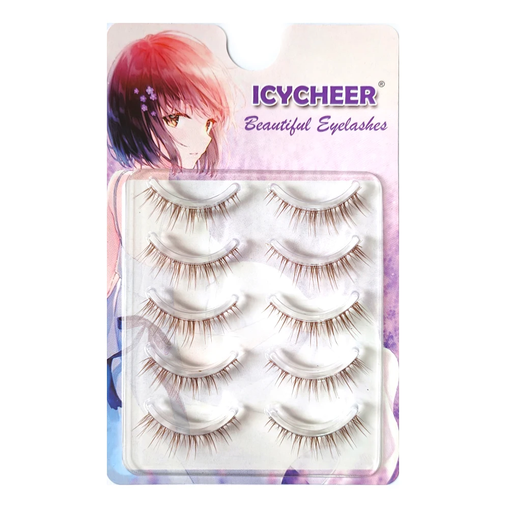 Brązowe kolory Manga Lashes 5 par Miękkie naturalne rzęsy Manga Rzęsy Codzienne randki Rzęsy Wispy Narzędzia do makijażu