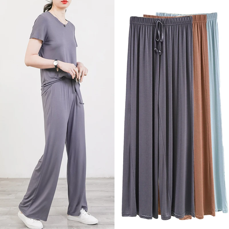 ارتفاع الخصر مشروط سراويل تقليدية النساء الربيع الصيف تنوعا رقيقة مستقيم الساق فضفاضة حجم كبير التخسيس واسعة الساق السراويل