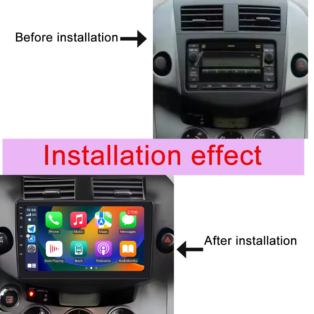 Split Screen Wireless CarPlay for Toyota RAV4 RAV4 2007- 2011 Car Video Audio Radio Multimedia Player GPS Navigation QLED Screen