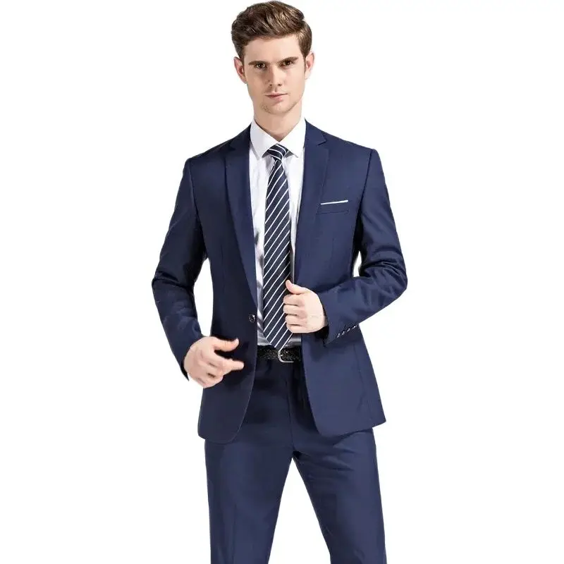 2024 New (Blazer+ Trousers) Men Fashion Gentleman European Style Gentleman Wedding Solid Color Office Hosting 2 Piece M-6XL