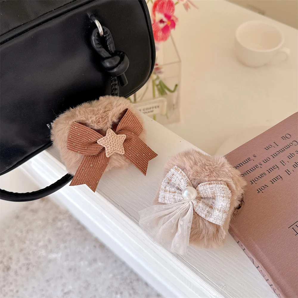 

Warm fluffy plush cute star bow headphone case Fundas for Airpods 4 3 2 Pro 2 headphone case Korea INS protective cover For pro2