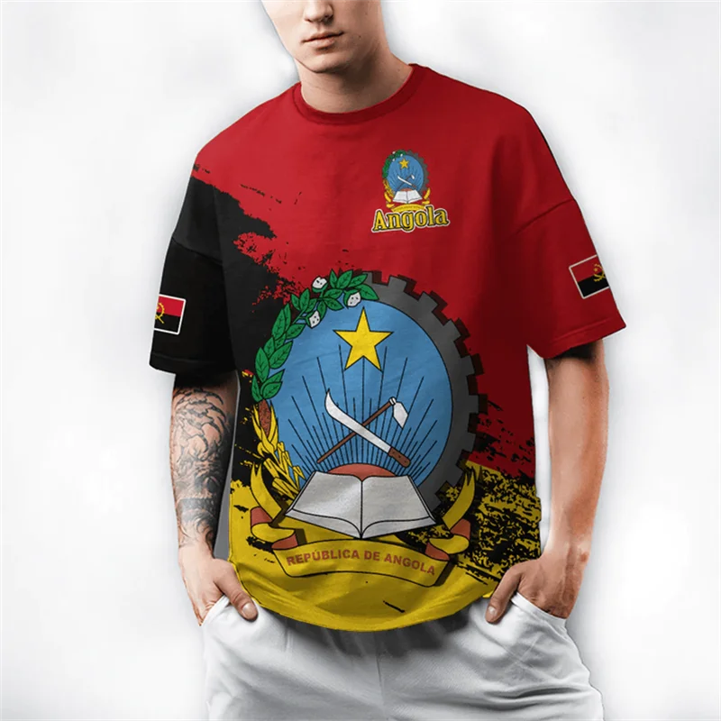 Angola Flag Summer Men\'s Tshirt Angolan National 3D Print T-Shirt Oversized GYM Tops Sports Fitness Short Sleeves Tee Shirts