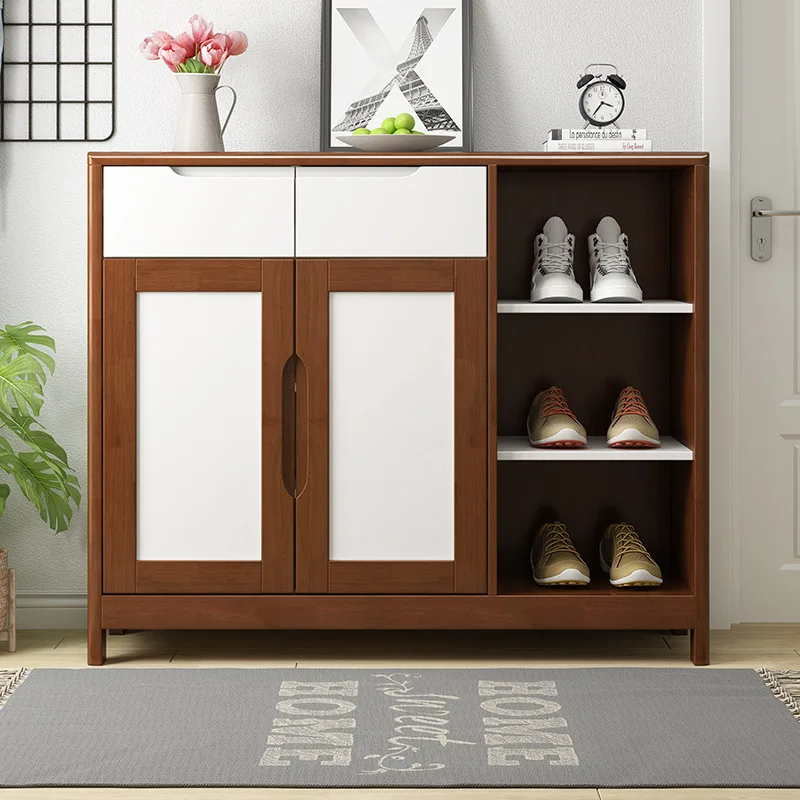 Nordic style solid wood shoe cabinet household door multi-layer shoe cabinet two-door three-door small apartment 80/1.2 meter st