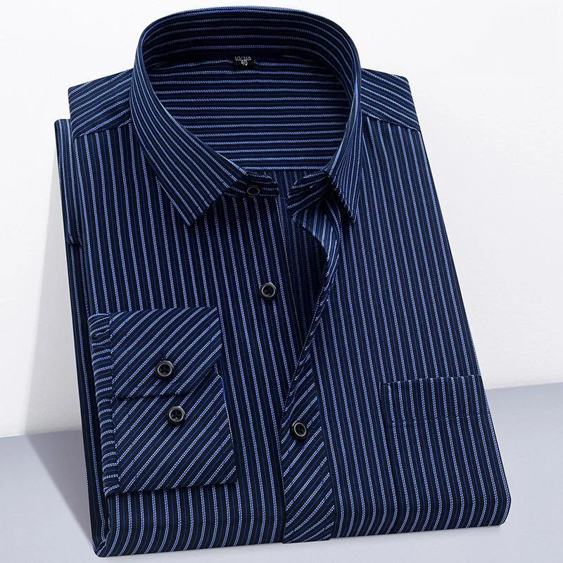 Branded Business Cotton Shirts Mens Long Sleeve Striped Shirt Male Shirt Casual Plus Large Size 9XL 8XL Oversized Regular Fit