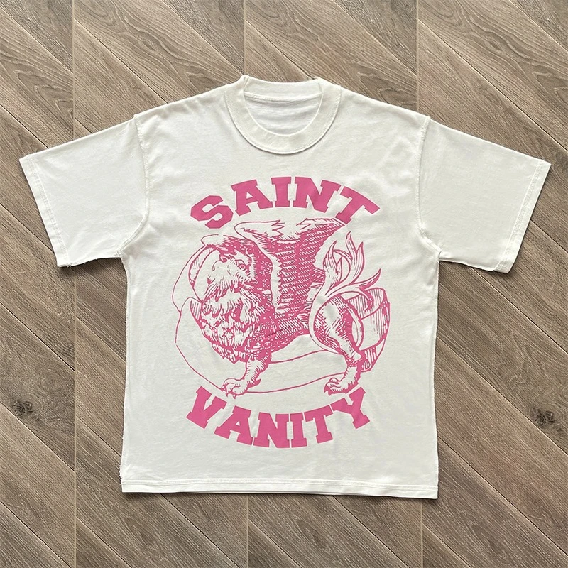 تي شيرت SAINT VANITY Ins The Same Style مطبوع عليه حروف كاجوال من القطن Y2k بأكمام قصيرة للرجال والنساء قابل للتنفس