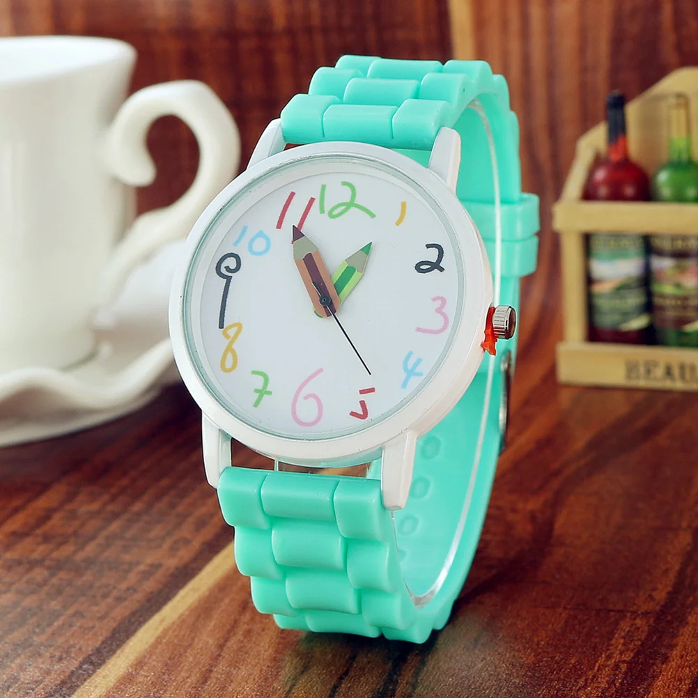 1Pcs Digital Pencil Watch Cartoon Style Creative Design Comfortable Silicone Kids Party Gift Green Cartoon Children Watch