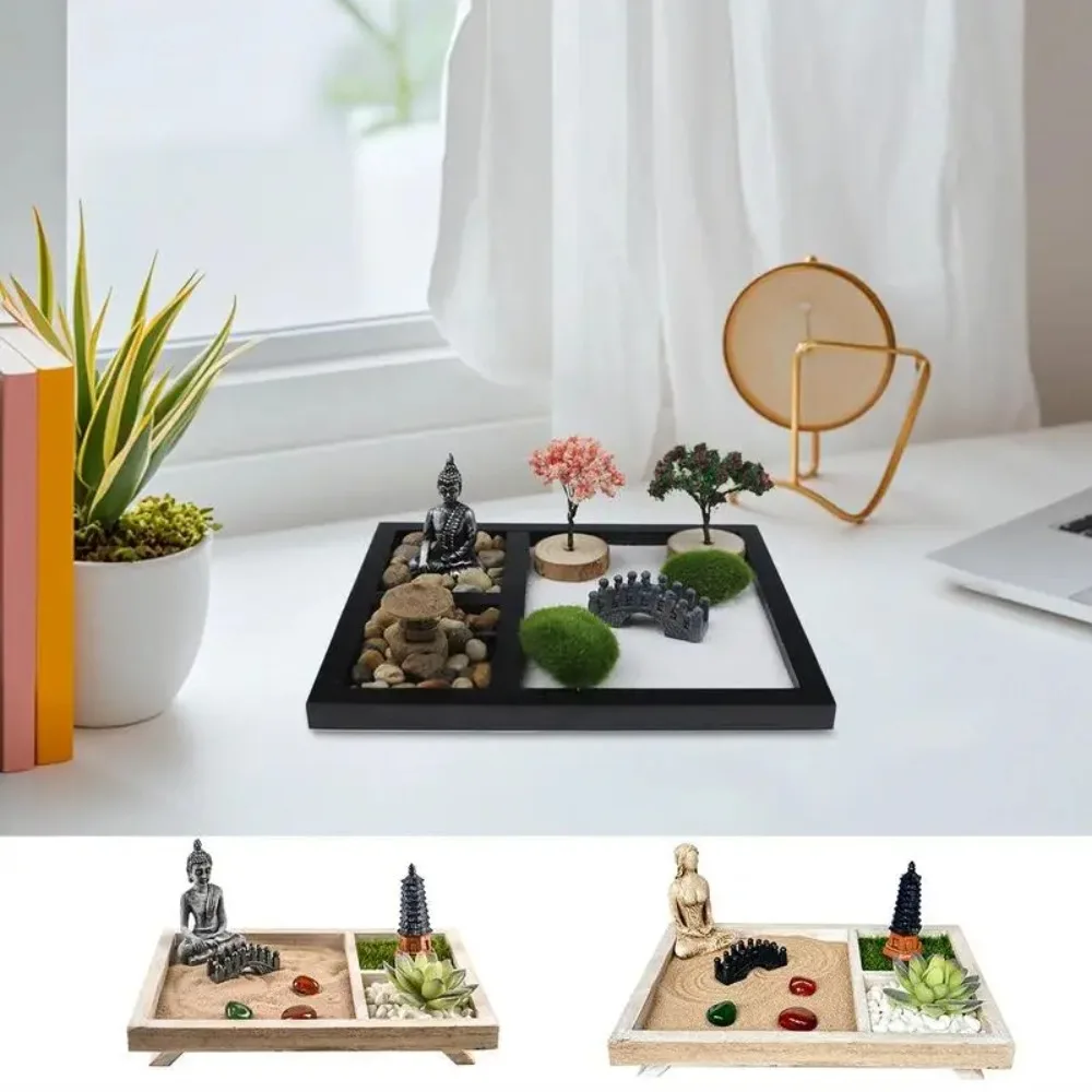Mini Zen Garden Kit with Buddha Figurine, Desktop Sand Table for Office Desk Home Decor, Meditation & Stress Relief Crafts - view 3