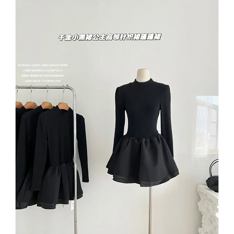 Black Mini Dress for Women 2024 Elegant One Piece Dresses Female Long Sleeve Bodycon Wedding Party Dress Korean Style One Piece