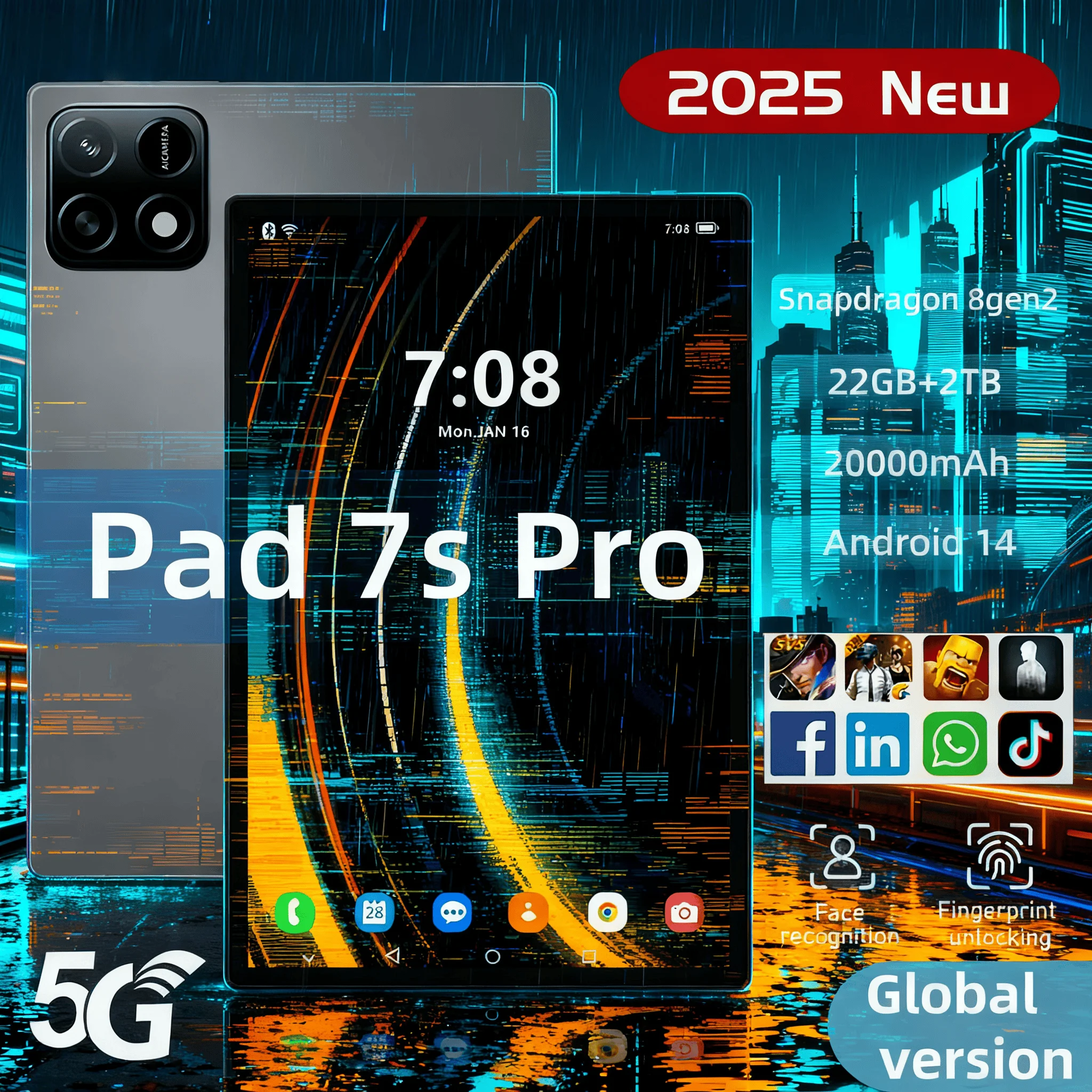 yZ[z2025 Pad 7 Pro O[o 11C`^ubg Android 14 22GB 2TB Snapdragon 8 Gen2 4K HD 5G WIFI Bluetooth WPS 20000mAh ^ubgPC
