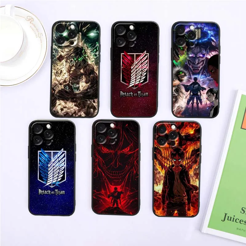 

Attack on Titan Anime Logo For Apple iPhone 17 16 16E 15 14 13 12 11 Air Pro Max Plus Black Soft Silicone Cover Phone Case