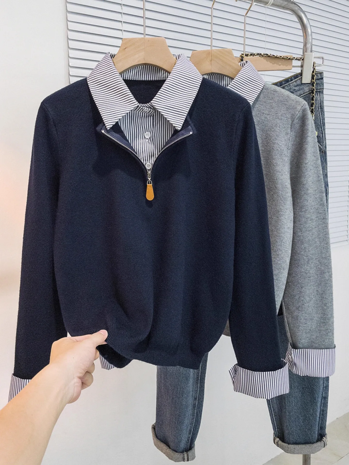 

Шикарный вязаный топ Long Sve для женщин с воротником Ele, дизайн плюс размер, модный топ в Корейском стиле, удобный, средний, мягкий...