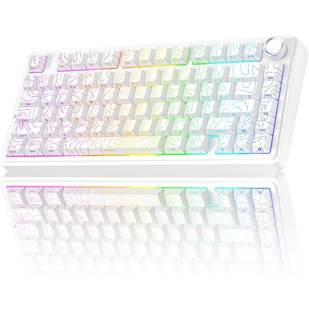 75% Mechanical Keyboard: Custom Gaming, RGB Backlit, Hot Swappable, Pre-lubed Switches, Creamy Sound, PBT Keycaps, Line White
