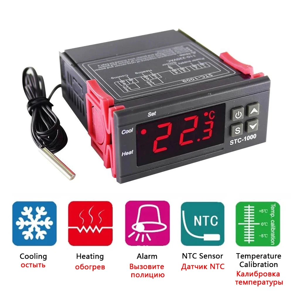 Stc 220 12v 24v v digitaler temperatur regler thermostat thermo regulator inkubator relais led 10a heizung kühl STC-1000