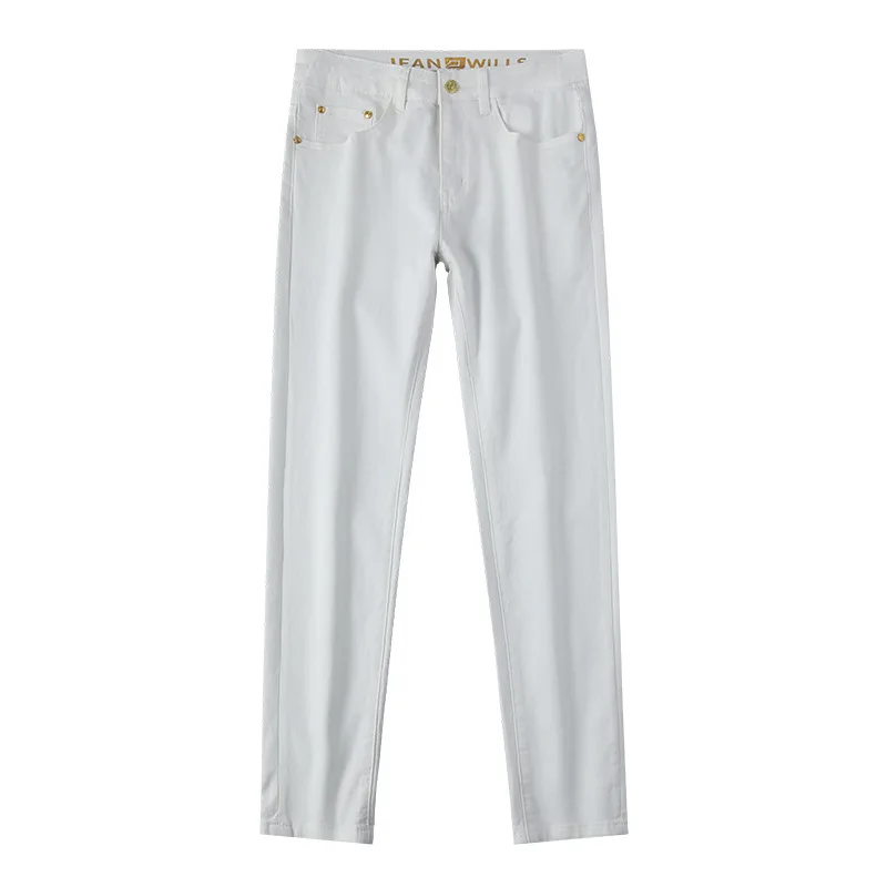 Solid color jeans men's summer2024new elastic slim fit skinny fashionable all-match office shopping casual trousers