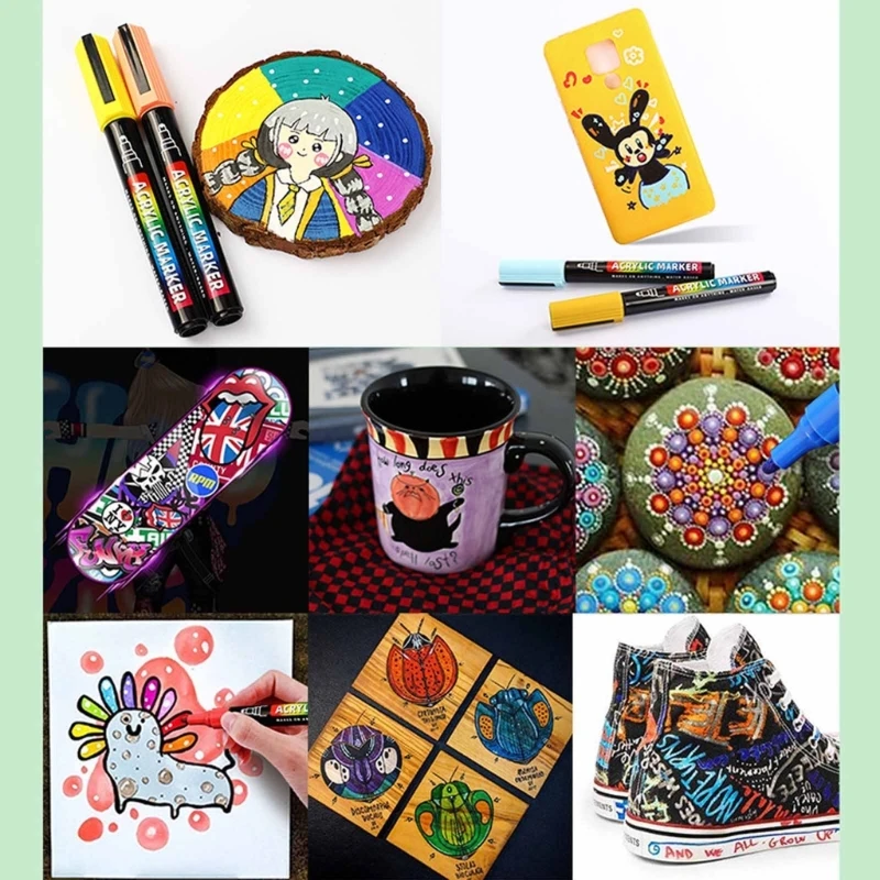 24 Colores Set Acrylic Paint Art Marker Pen Rock Painting for Kids Graffiti Stone Ceramic Glass Wood DIY Crafts Art Supplies