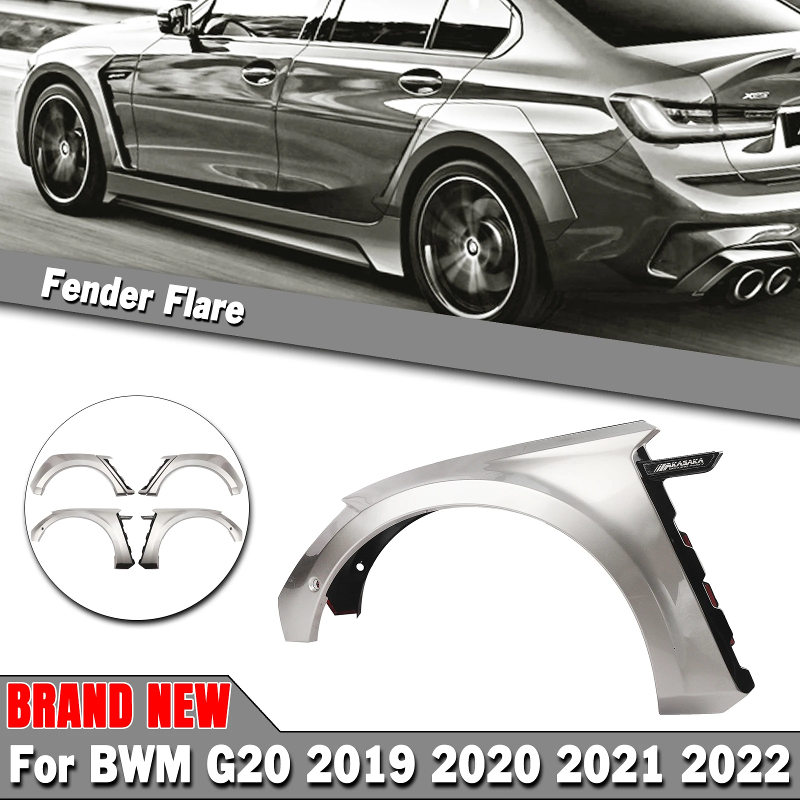 Car Fender Flare Trim Round Wide Wheel Arch Brow Cover Eyebrow For BMW G20 G28 330i M340i 2019-2022 M Sport AKASAKA