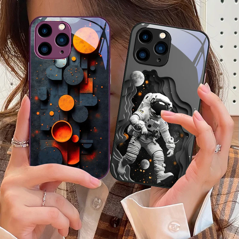 

The Moon And Astronauts For IPhone 16 Pro Max 15 Pro 14 13 12 Mini 11 XS M Ax XR 7 8 Plu SE 2022 Tempered Glass Phone Case