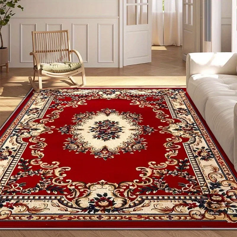 Vintage Floral Area Rug Soft Flannel Carpet Non Slip Floor Mat for Living Room Bedroom Home Decor Red Ornamental Floor Covering
