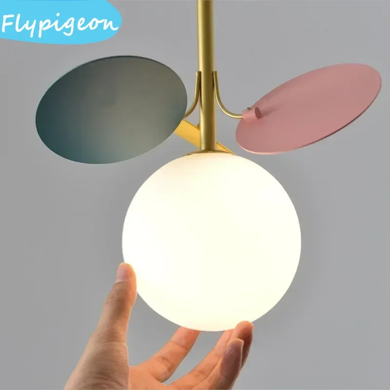 

Macaron Colored Glass LED Chandelier Modern Minimalist Pendant Lamp Lights for Children Room Study Creative Home Lighting Decor