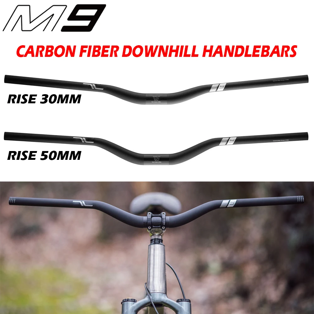 

M9 carbon fiber MTB handlebars, downhill handlebars, bicycle handlebars, 31.8mm clamp diameter, 30mm/50mm rise, 800mm length