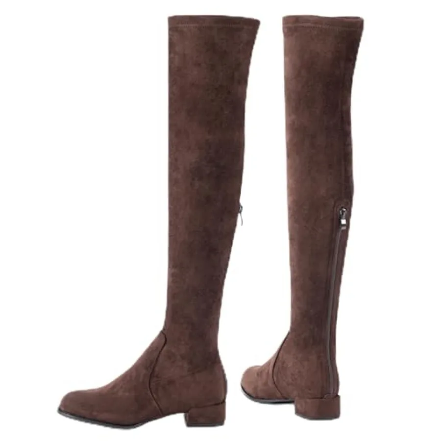 

N.N.G Women Over the Knee Boots Thigh High Suede Block Wter Low Above Flat Long OTK Comfort Poted toe
