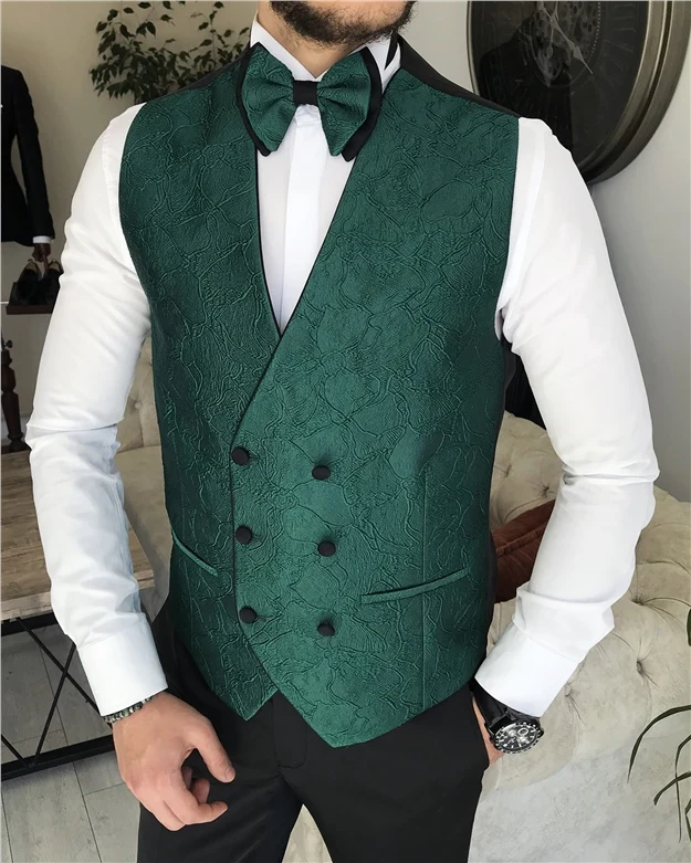 Tailor made man\'s Suit For Men Wedding Jacquard Green Blazer Set 3 Piece Slim Fit Costume Homme Custom Made Groom\'s Jacket Set