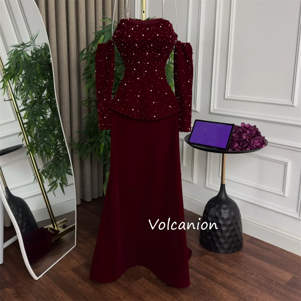 Sukienki na zamówienie w stylu chińskim, welurowe, z perłowymi plisami, syreni krój, odkryte ramiona, długie, na specjalne okazje, quinceañera, proste.