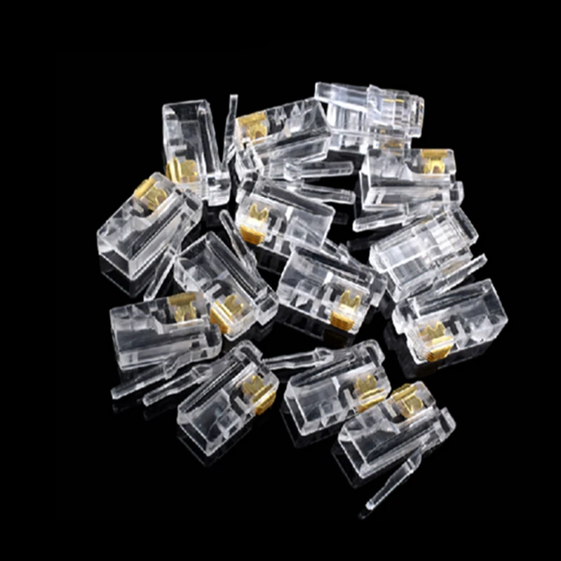 B*100PCS 4P4C 4 Pins 4 Contacts RJ11 Telephone Modular Plug Jack RJ11 Connector Crystal Head Ethernet Cable Plugs Heads