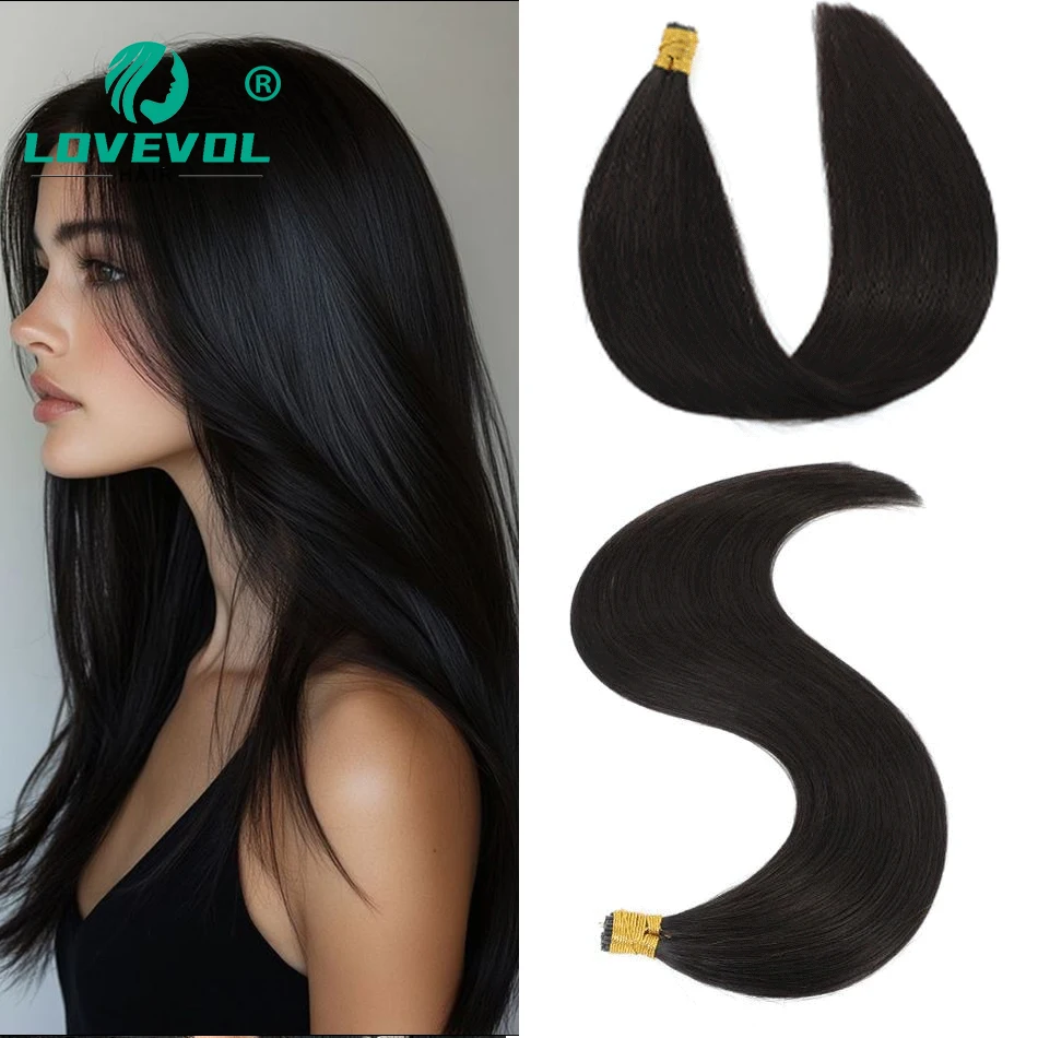 

Lovevol I TIp Hair Extensions Human Hair Keratin Straight Fusion Natural Human Hair Nail Tips Natural Black Hair