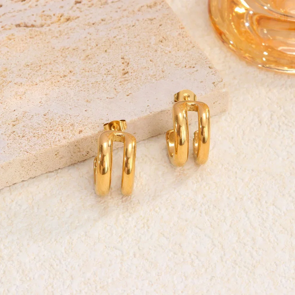 

Modern Jewelry Gold Color Two Layer Hoop Earrings For Women Girl Wedding Party Gift Accessories Dropshipping