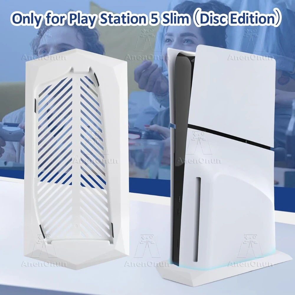 PS5 スリムコンソールディスクエディション用垂直スタンド底部通気ベース強化された冷却安定したホルダー簡単な組み立て - ホワイト