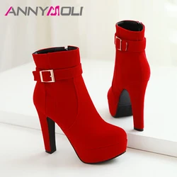 Annyporti stivaletti con tacco alto estremo stivali da donna piattaforma scarpe con tacco a spillo fibbia con Zip stivali corti donna autunno inverno rosso 43