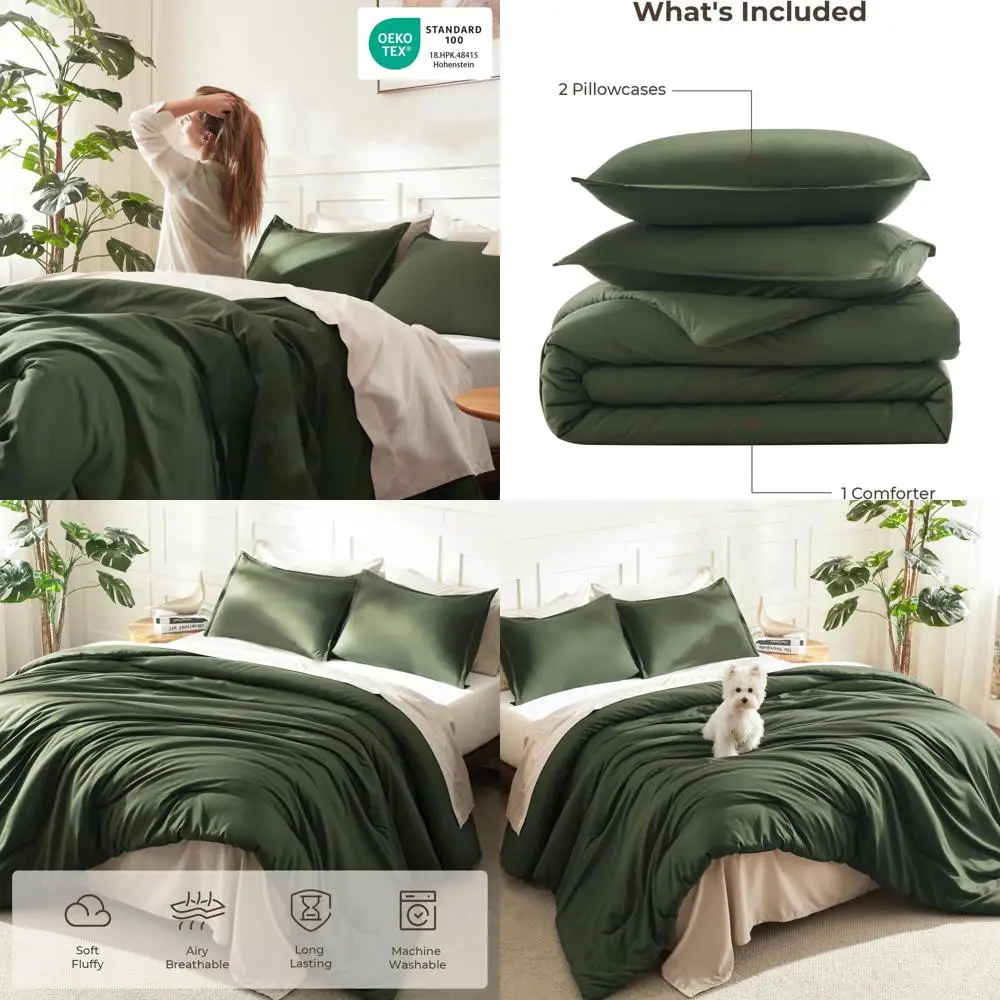 

3-Piece Cal King Comforter Set - Lightweight Solid Summer Bedding, Oversized Down Alternative, Includes 2 Pillowcases (104x96In)