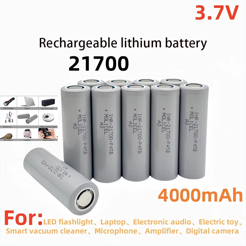 New 3.7V 21700 Rechargeable Battery 4000mAh Power Batteries, 3C Discharge, 21700 Lithium Battery Applies to LED Flashlight