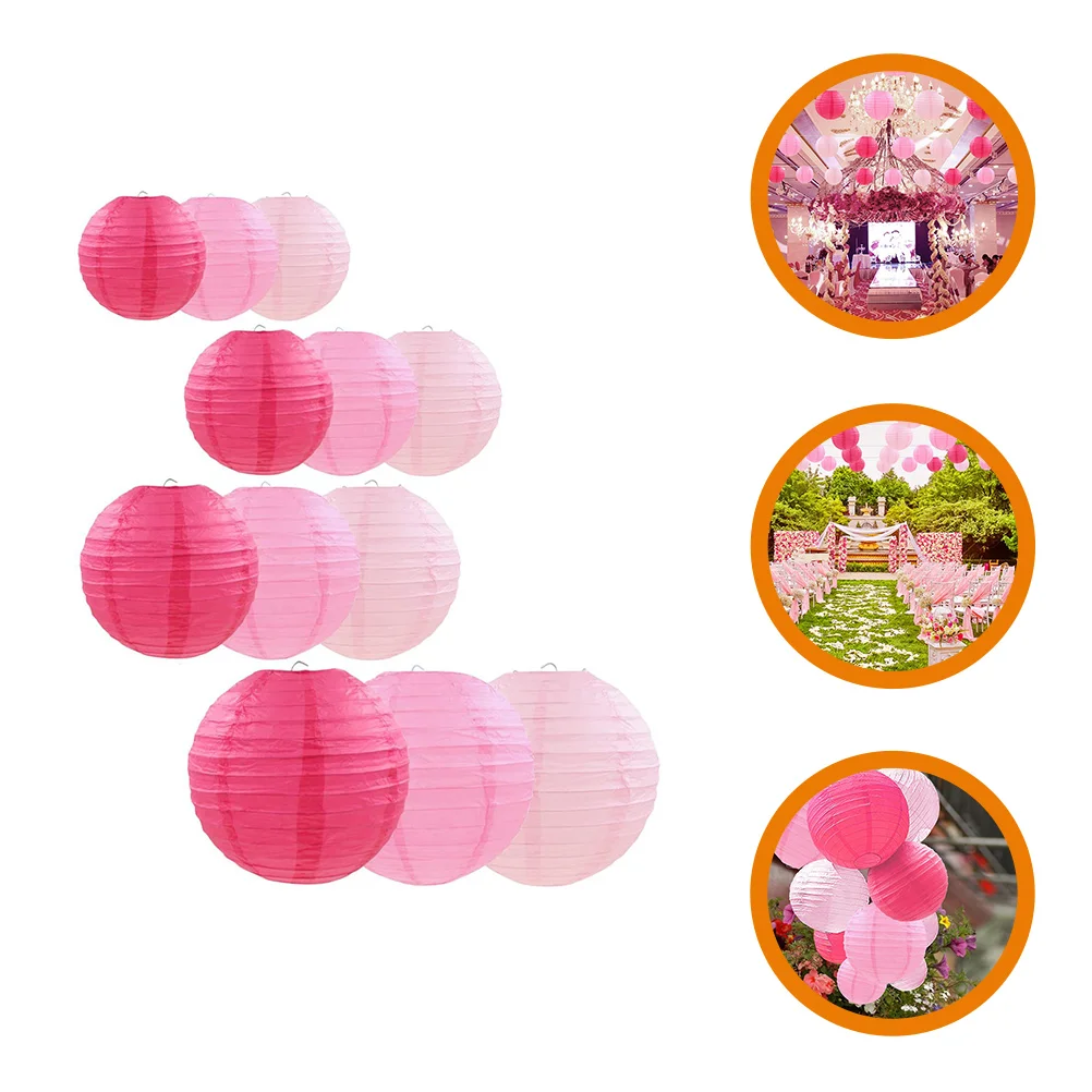 12pcs Party Hanging Lantern Round Paper Lantern Decorations Folding Paper Lantern Pendants Paper Lanterns