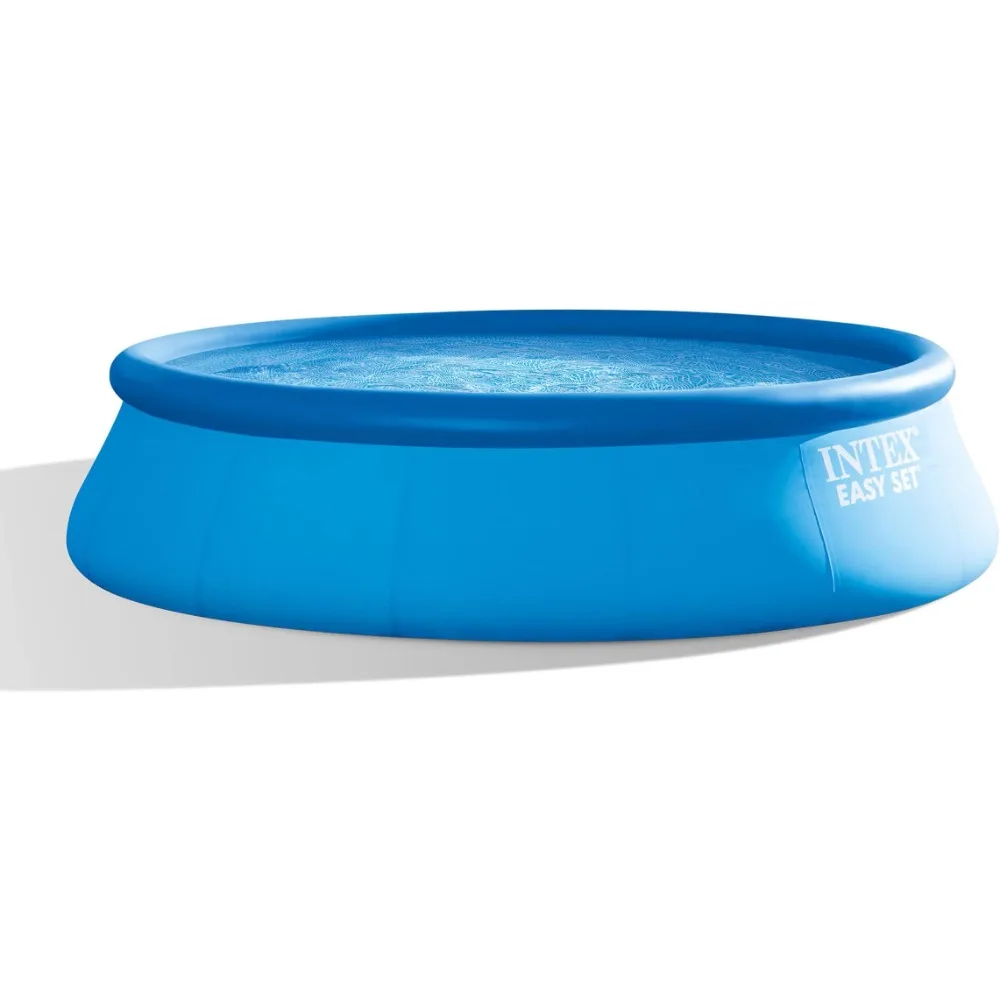 

Outdoor Bath, Simple Set of 15 Foot Round Inflatable Outdoor Backyard Above Ground Family Swimming Pool, Blue Outdoor Bath