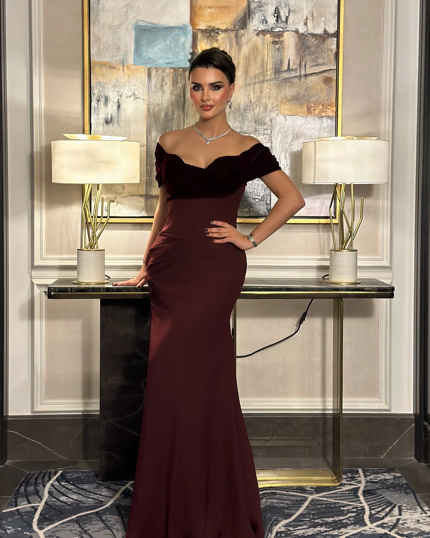 Customized Temperament Mermaid Sweetheart Off the Shoulder Evening Dresses Elegant Velour Vestido De Festa Vestido De Noche