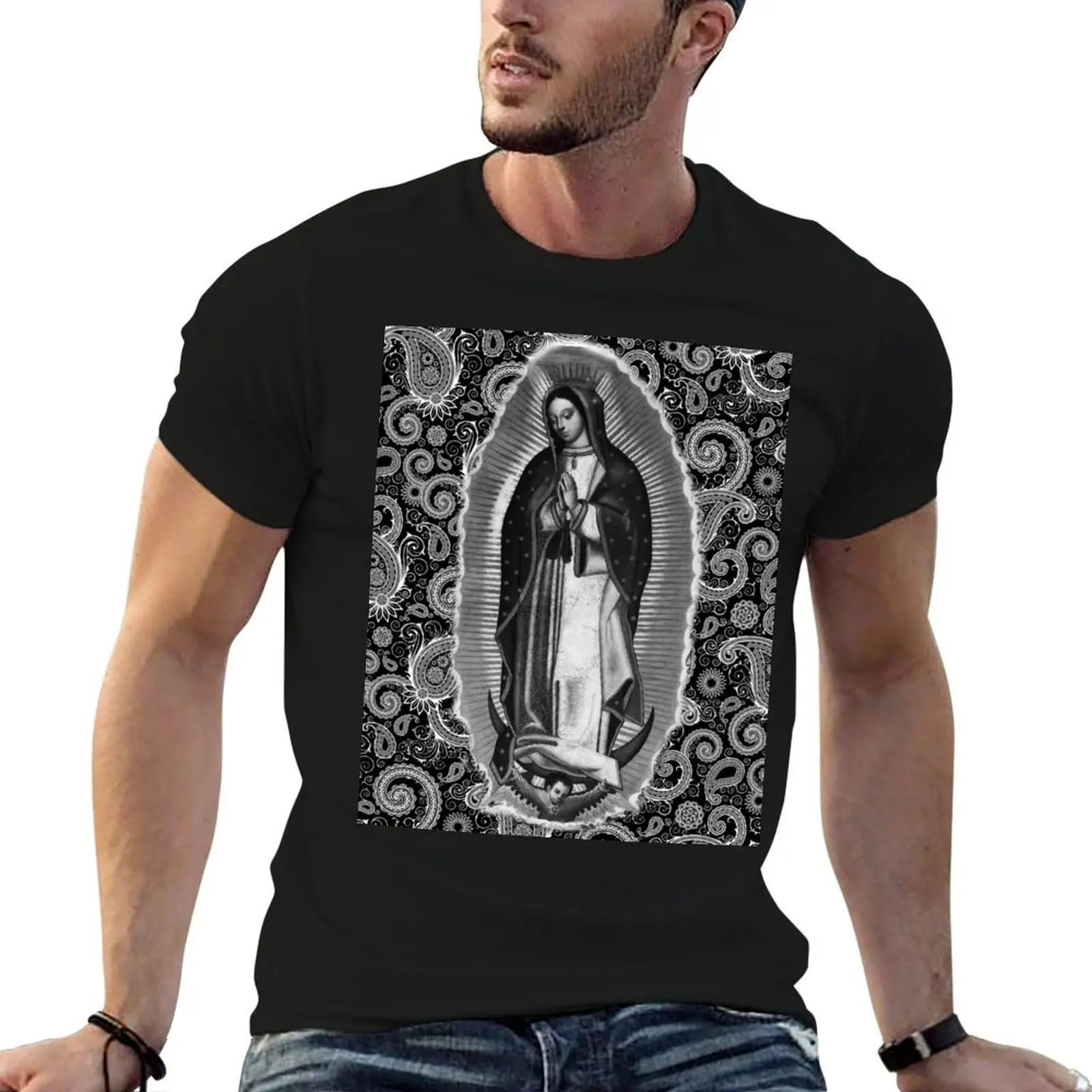 تي شيرت La Virgen De Guadalupe تي شيرت قطن 100% تي شيرت رجالي كاجوال #1